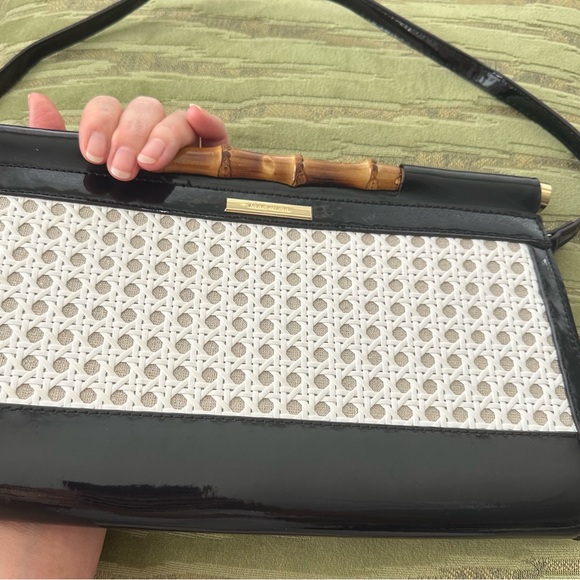 Anne Klein Earthly Delights Black Patent Bamboo Caning Shoulder Bag Clutch - Picture 11 of 11